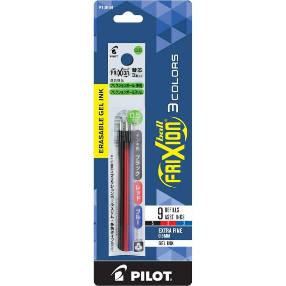 Pilot 13864 Frixion Ball Extra Fine 9 Assorted Gel Ink Refills