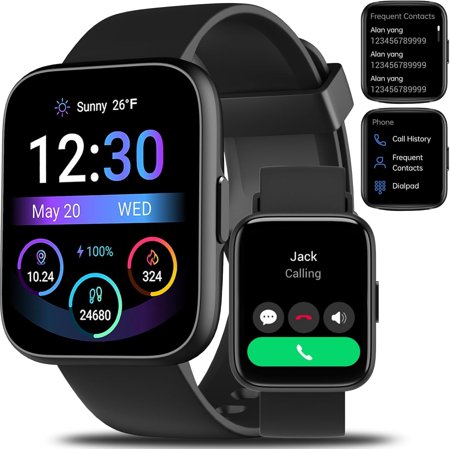 Waterproof Smart Watch 1.83" Fitness Tracker, Bluetooth for iOS Android Black