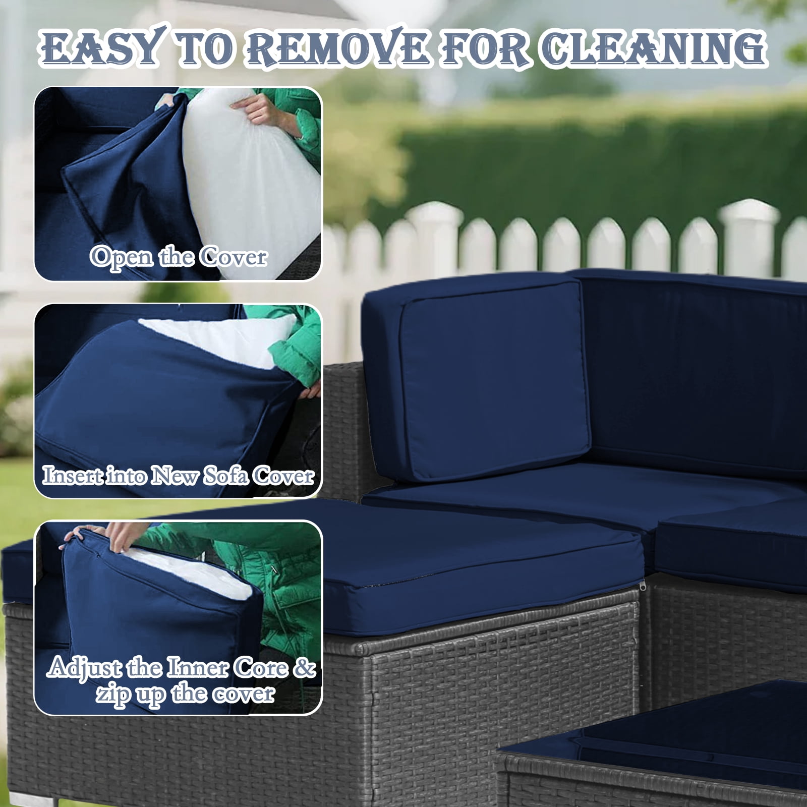 FKS LIFE 11 Pack Outdoor Patio Cushion Covers, Water Resistant Fade Resistant Washable Furniture Slipcovers for Sofa and Chairs,Dark Blue