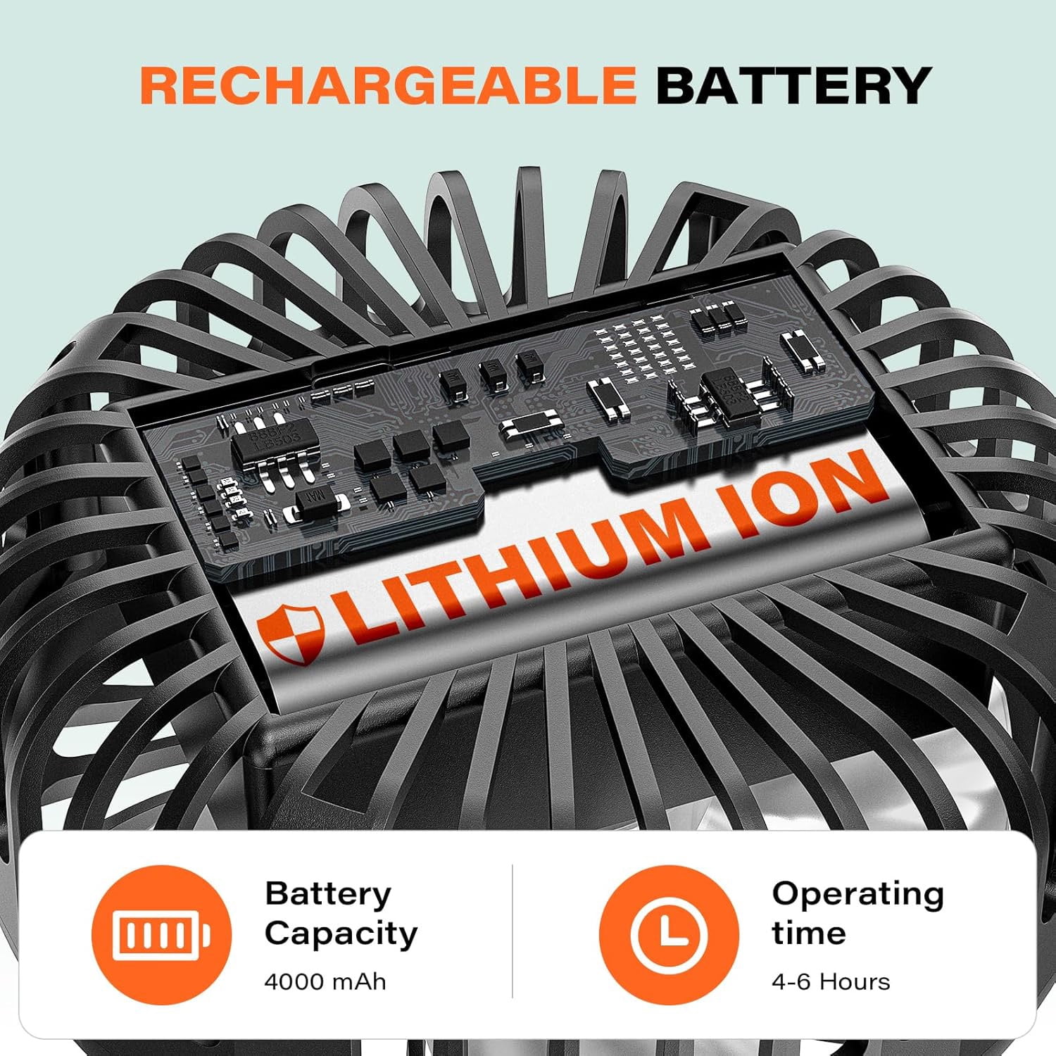 A2C Portable Fan, Rechargeable Magnetic Base Battery Operated 3-Speed Strong Airflow, Mini Desk Fan, Golf Cart, Forklift, Camping, Gym, Outdoor, Black