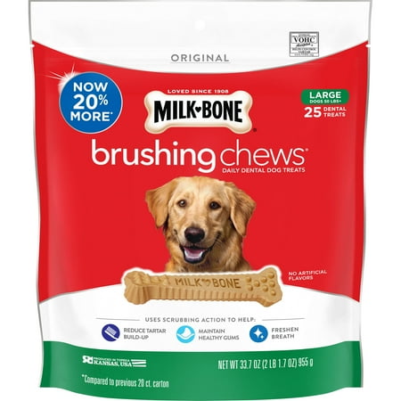 Milk-Bone Brushing Chews Daily Dental Dog Treats, Large, 33.7 Ounces, 25 Bones Per (Best Chew Bones For Dogs)