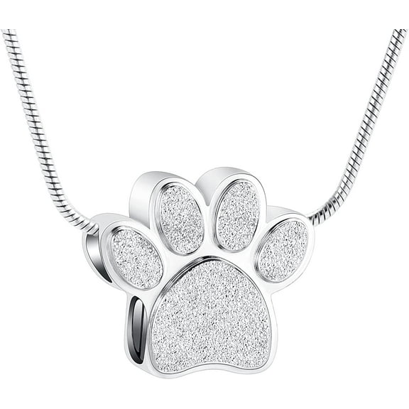 Paw Print Urn Cremation Necklace for Ashes Dog Cat Pet Paw Print Animal Keepsake Memorial Charm Pendant Necklace for Men/Women