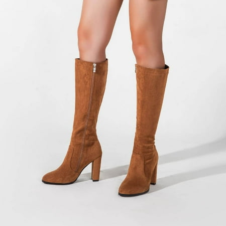 

Zedker Booties For Women Botas Para Mujer Women S Shoes Fashion Minimalistic Solid Color Comfortable Zipper High Heel Thick Heel Boots Chunky Boots For Women