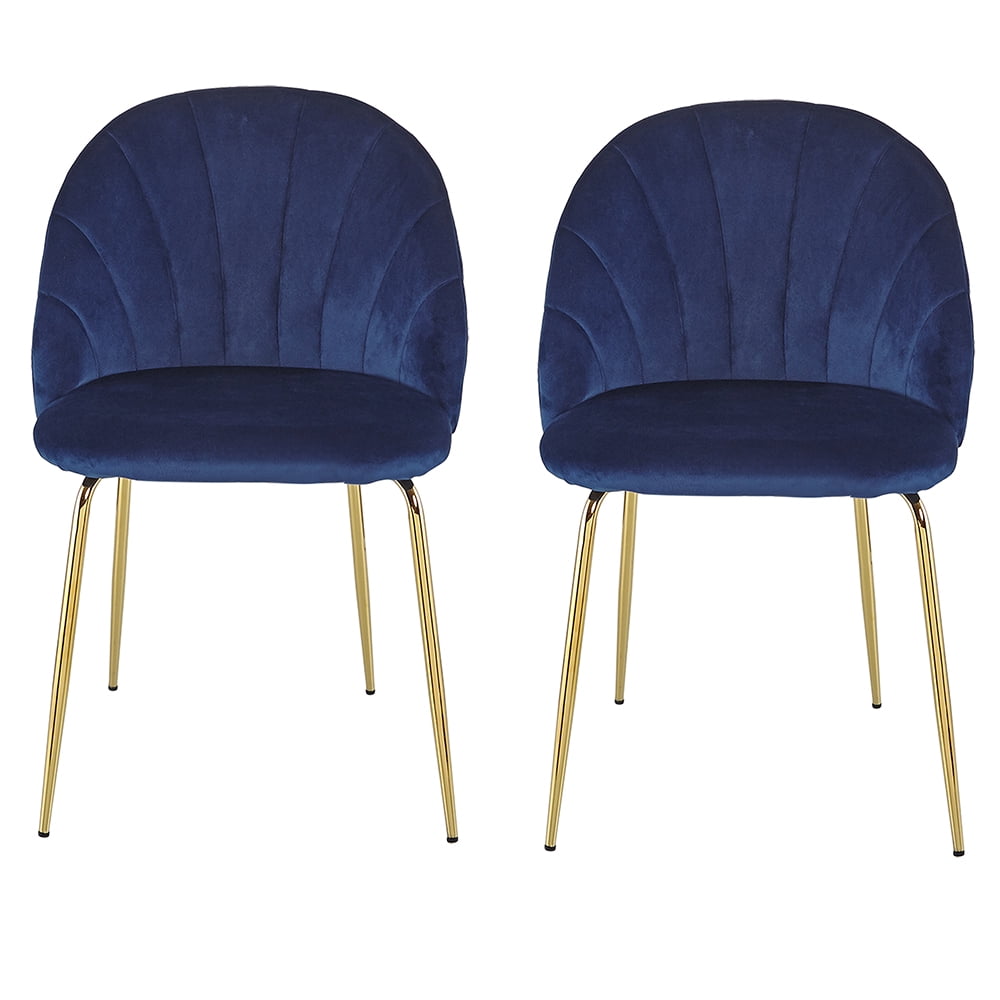 Kepooman Set of 2 Mid Century Modern Dinning Chairs with Iron Tube Golden Legs, Blue Kepooman Set of 2 Mid Century Modern Dinning Chairs with Iron Tube Golden Legs, Blue