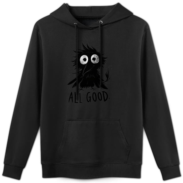 Sudadera con capucha de cuervo negro oscuro y lindo, algodón agradable para la piel, estilo unisex.
