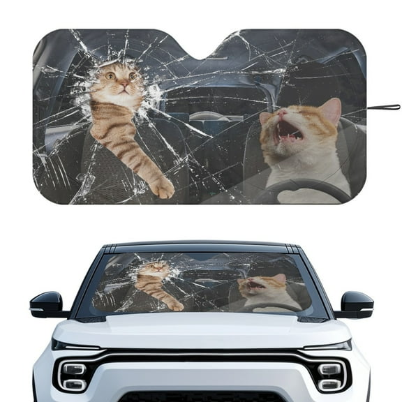 Yuyamidu Funny Cat Car Sunshade for Windshield Sun Shade Large Automotive Sun Protection Visors Foldable Car Windshield Cover Car Interior Accessories