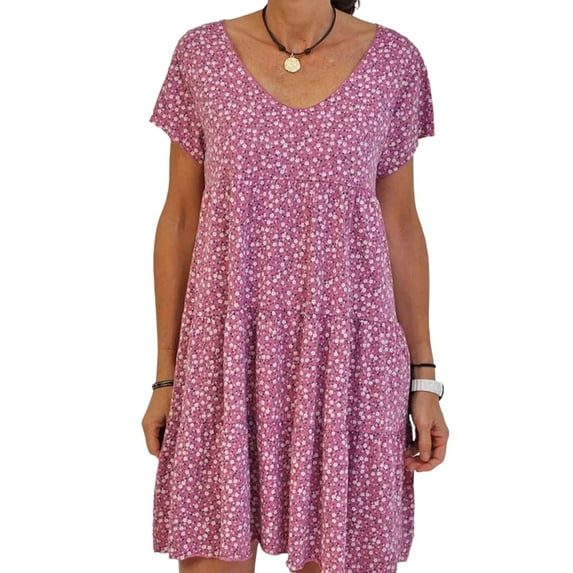 DYMADE Women Plus Size Round Neck Loose Short Sleeve Casual Dress