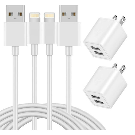 Charger, 2-Pack Power Adapter 2 Port USB Block and 2-Pack Charging Cable Cords Compatible with iPhone X/8 Plus/7 Plus/6S/ 6 /6S Plus/5/5S/5C/XS/XR/XS Max/iPad/iPo Case