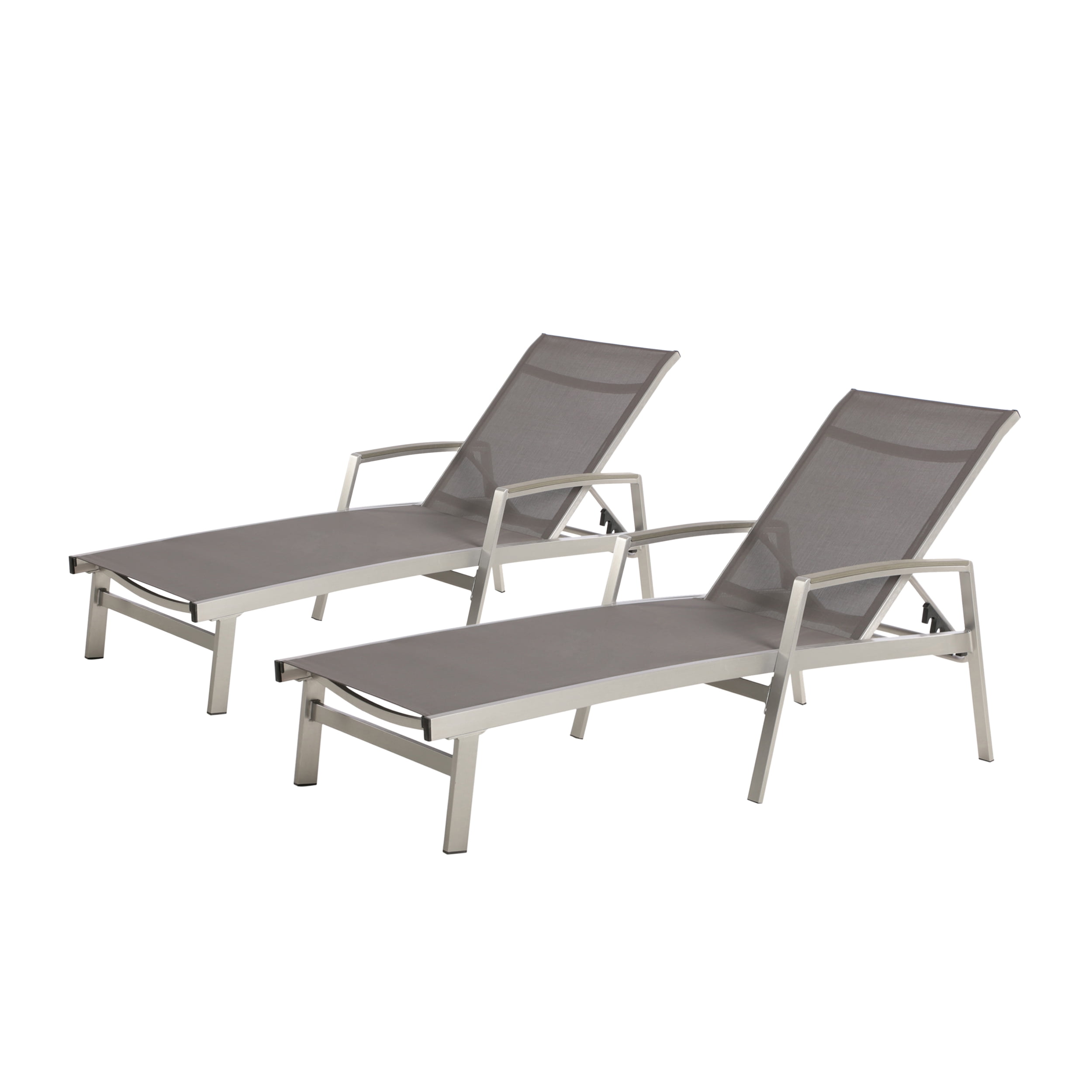 Noble House Oxton Outdoor Mesh and Aluminum Chaise Lounge (Set of 2) Gray