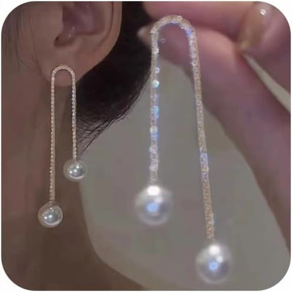 Long Tassel Pearl Dangle Earrings Dainty Rhinestone Tassel Earrings Pearl Drop Earrings Hypoallergenic Elegant Wedding Party Bridal Jewelry Gift for Women