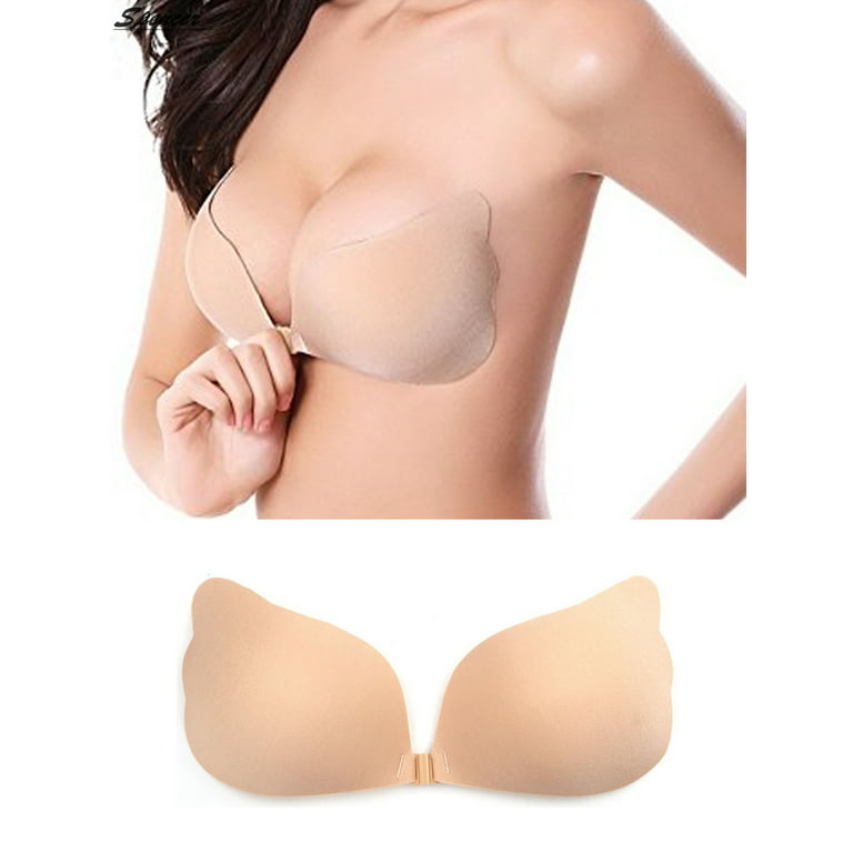Spencer Women's Strapless Push Up Invisible Sticky Bra Silicone Reusable  Self Adhesive Backless Bra for Dress Halter Beige,D Cup