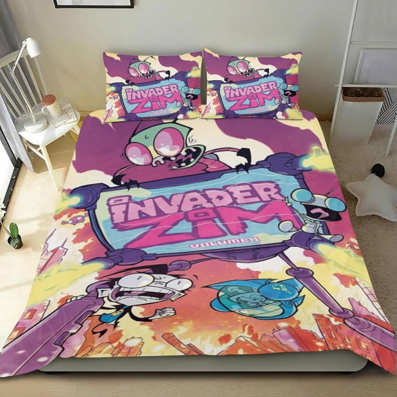 Invader Themed Bed Sheet Set Three Piece Set 53x79 In ches Comfortable And Skin Friendly Unique Design Creating A Star Studded Night Home Decor Gifts For Family Friends fans