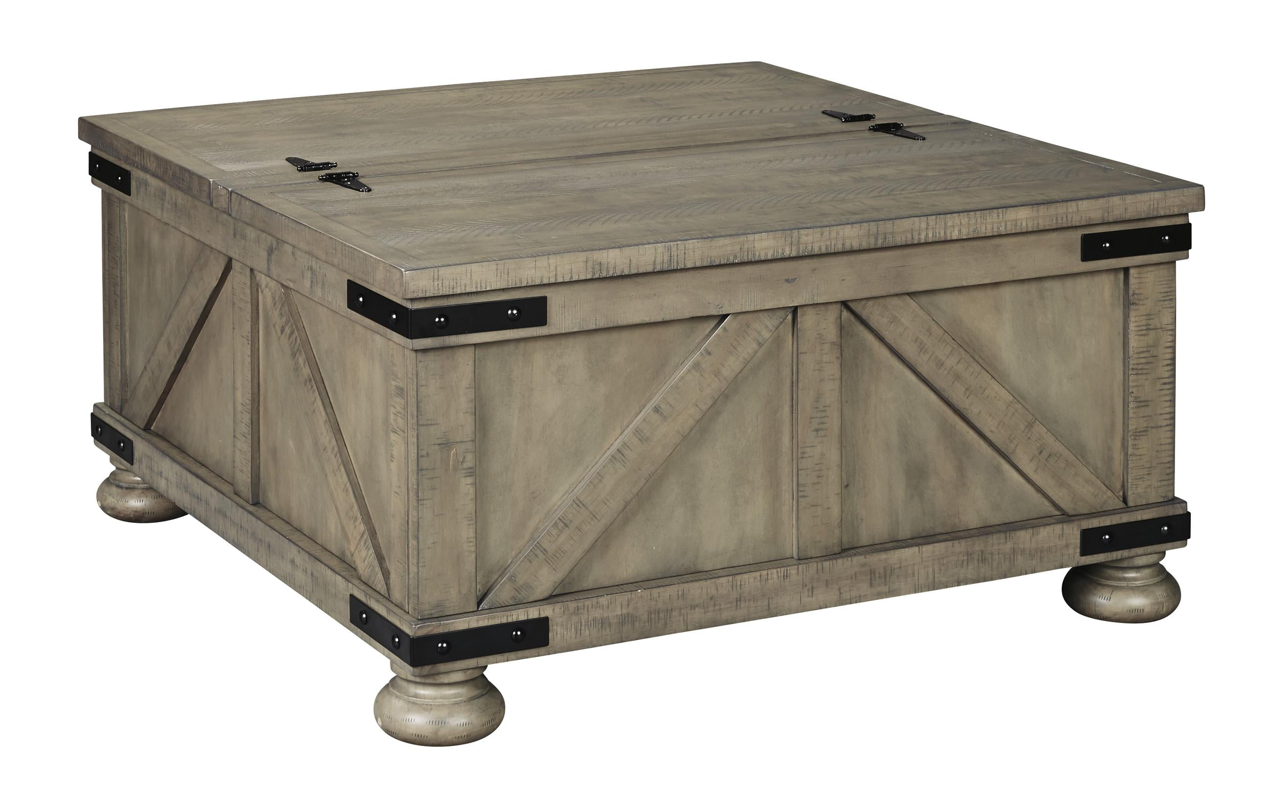 Benzara Farmhouse Cocktail Table with Lift Top Storage and Crossbuck details, Gray
