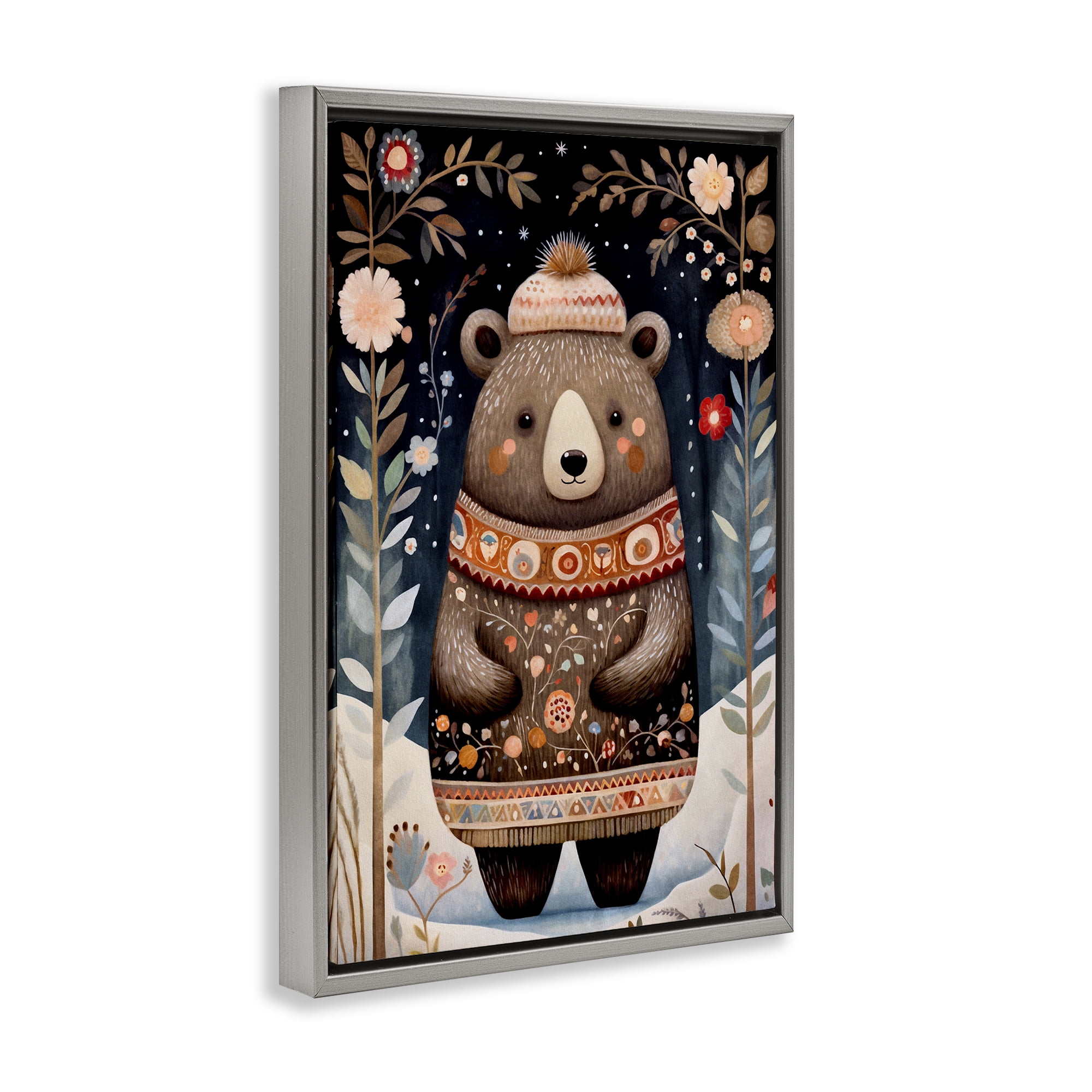 Stupell Industries Winter Woodland Bear Animals & Insects Painting Gray Floater Framed Art Print Wall Art, 17 x 25