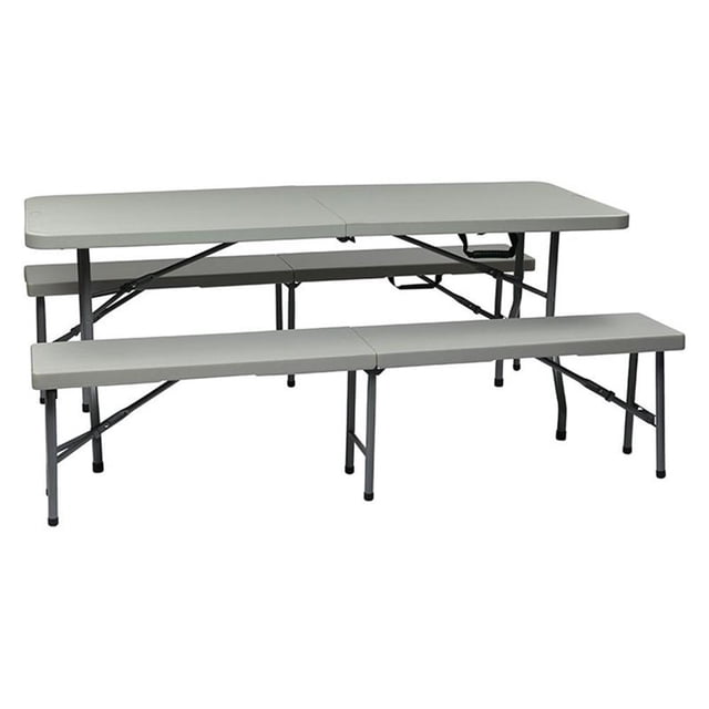 Pemberly Row Ensemble de 3 Pcs Table Pliante et Banc en Gris Pâle