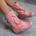 thumbnail image 4 of Viluyesy Womens Mid Calf Boots, Hidden Heel Fashion Buckle Square Toe Flodover Slouch Boots Pink, 4 of 9