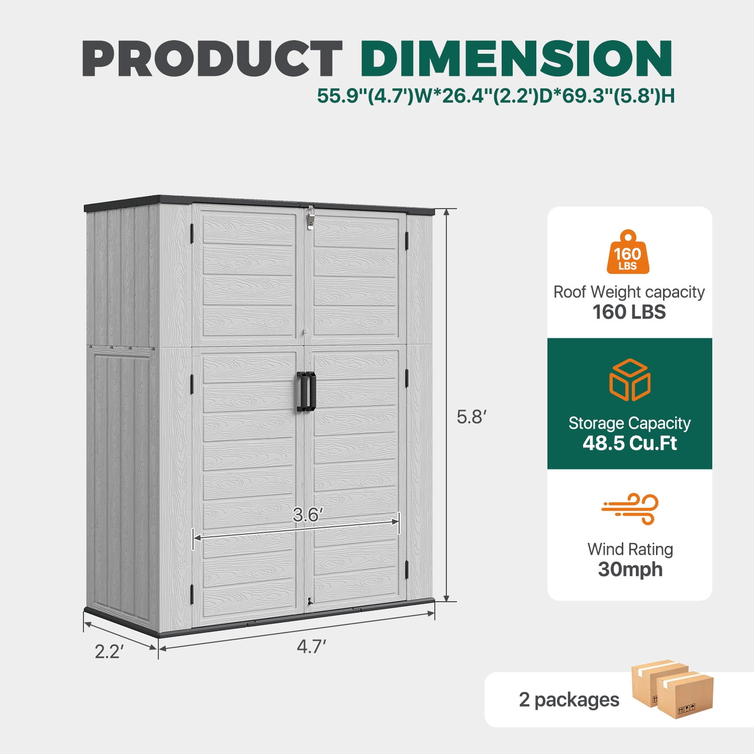 YardCache Waterproof Steel Tool Storage Storage Shed Kit with Floor, 67 in x 42 in x 24 in, White