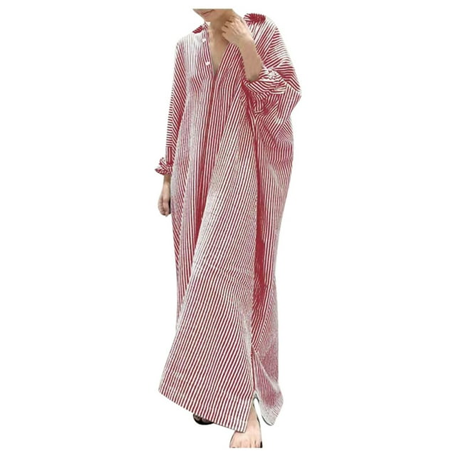 TJAZFJPA Rien Ne Convient Mais Robe Boho en Lin et Coton à Rayures Cardigan Surdimensionné Grande Taille Robe Asymétrique pour Tenue Décontractée et de Travail Robe Florale pour Femmes Robe Bleue pour Femmes