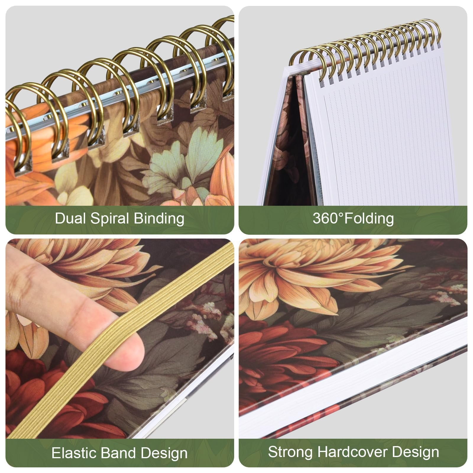OMEYA Spiral Notebook 4 Pack, Lined Journal A5 Size, Hard Cover Spiral Notebook, Journals for Writing With 2 Pockets, College Ruled Notebook, Spiral Journals for Women