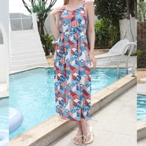 ZHUGeLI 4th of July Outfits for Women, Summer Family Matching Lady Clothes Sleeveless Independence Day Casual Woman Dress Up to 50% off