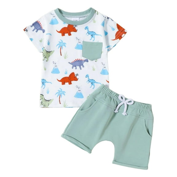 Futezty Toddler Boys Clothes Summer Outfit Sets, Toddler Kids Baby Boys Short Sleeve Shirt Tops Print Shorts Pants Outfit Set 2PCS