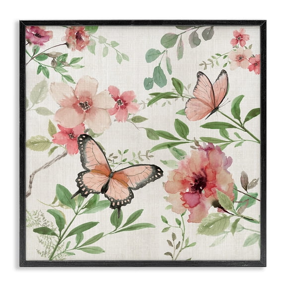 Stupell Industries Cottage Country Cottage Florals in Pink Black Framed Giclee Art, 12 x 12, by Nan