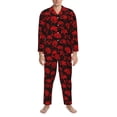 thumbnail image 3 of Fotbe Red Skulls Pijama de Hombre con Estampado de Manga Larga, Conjunto de 2 Piezas, Ropa de Dormir Suave y Cómoda con Bolsillos-Small, 3 of 7