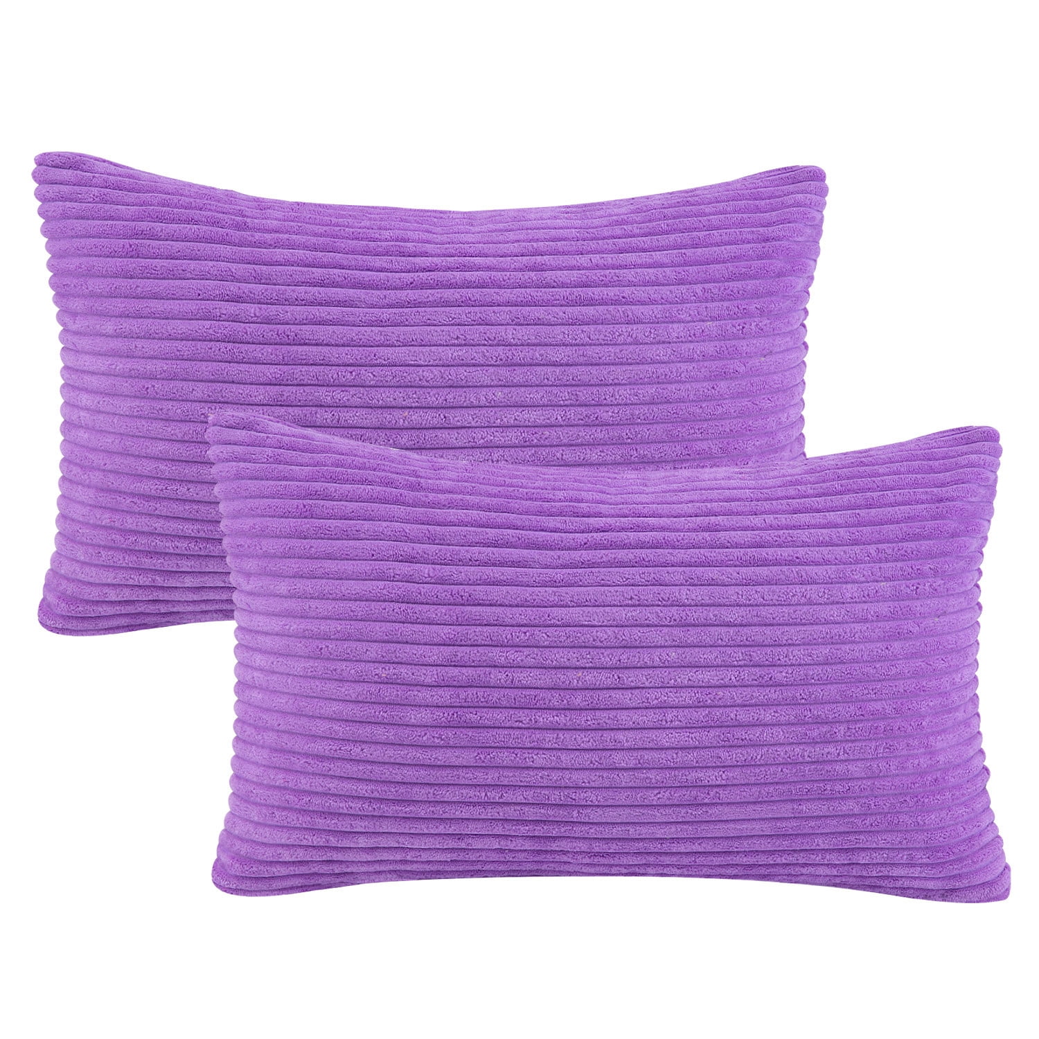 Soft Corduroy Striped Velvet Rectangle Decorative Throw Pillow Cusion For Couch, 12" x 20", Violet Purple, 2 Pack