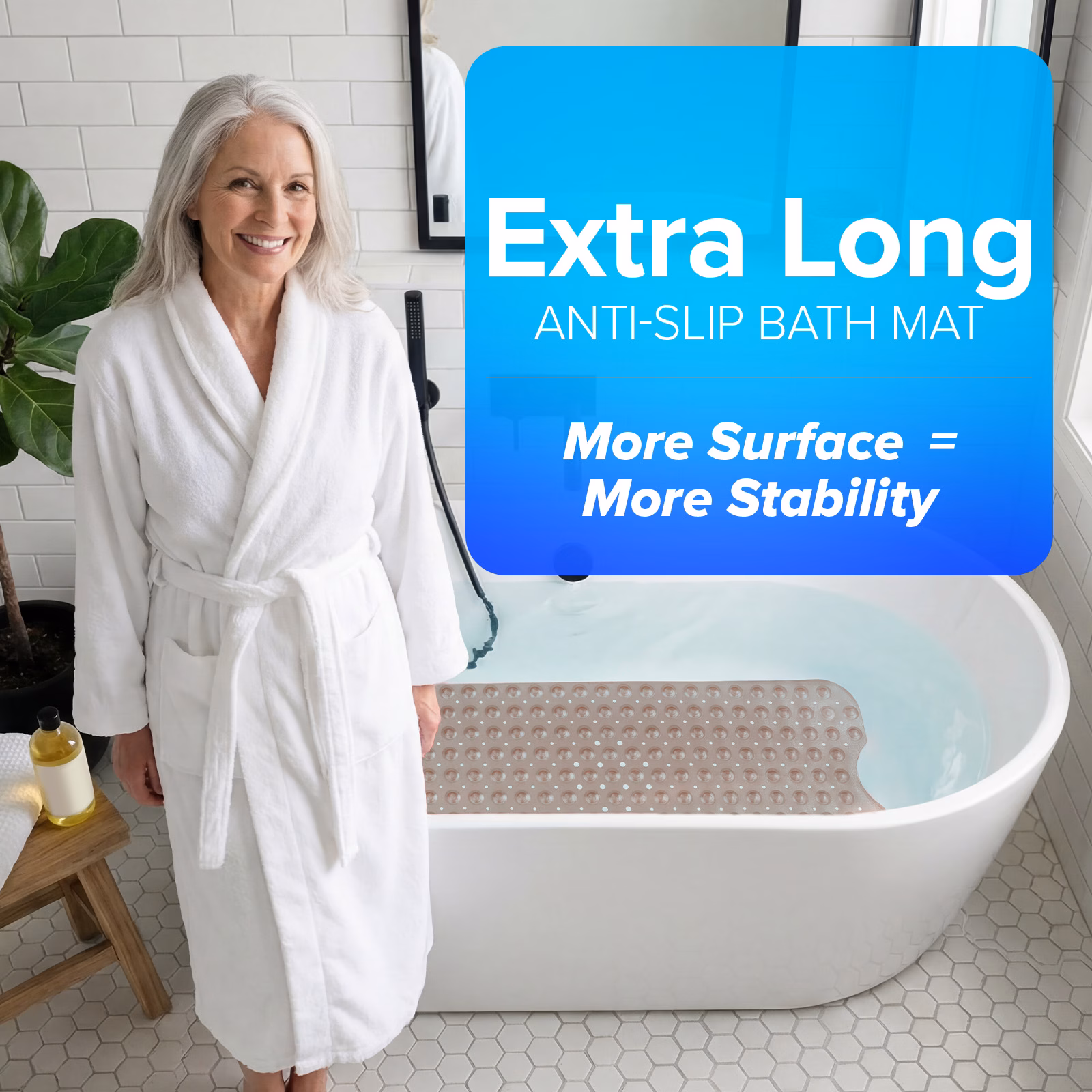 thumbnail image 5 of SlipX Solutions Bathtub Mat Non Slip 39 x 16, Extra Long Bathroom Shower Mat, Suction Cups, 5 of 8