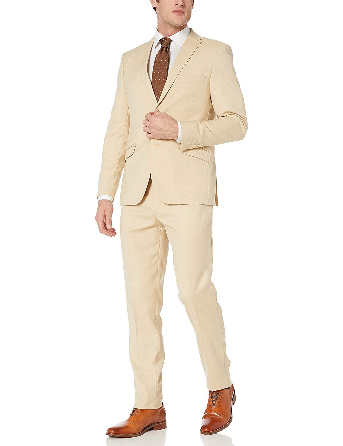 Adam Baker by West End Men's 910969 2-Piece Slim Fit End On End Suit - Sand - 48L - image 1 of 5