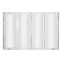 KaMic 120" x 96" 4 Panels Aluminum Folding Door In White, One Door Right Swing Out Three Door Folded From Left To Right