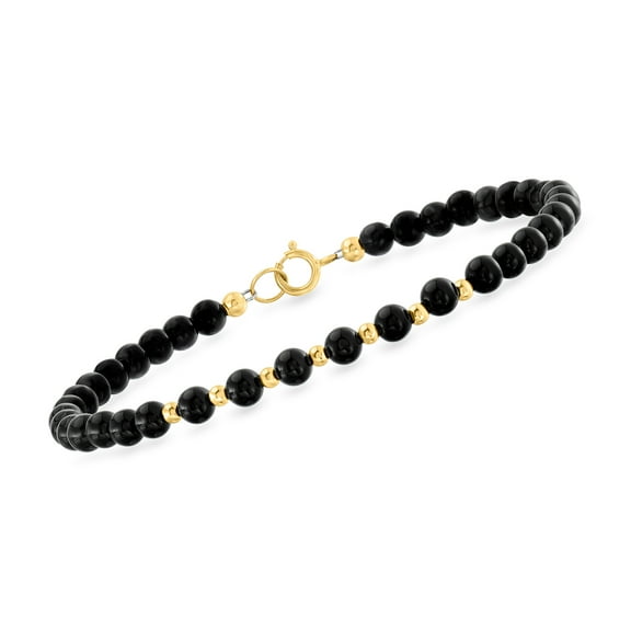 Ross-Simons 4-4.5mm Onyx Bead Bracelet in 10kt Yellow Gold, Women's, Adult