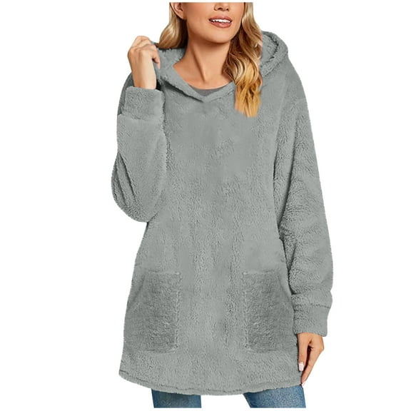 Dgankt Coats for Women Solid Color Hooded Loose Fitting Pullover Jacket Long Sleeved Hooded Top,Sizes S-2XL