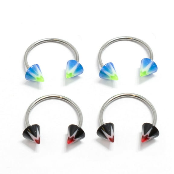 BodyJewelryOnline 4pc Multi-functional Lip/Nose/Nipple/Eyebrown Captive Hoop Ring Barbell Tragus Cartilage Stud Earrings Spike End 18G 12MM