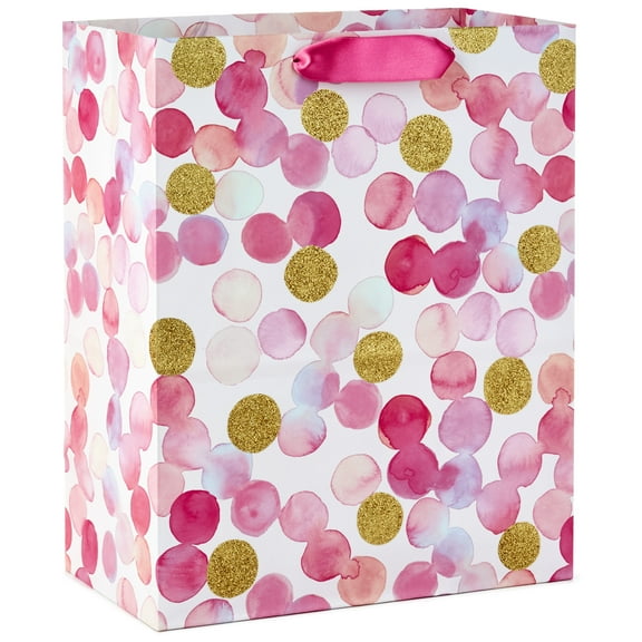 Hallmark Large Gift Bag (Gold Glitter and Pink Watercolor Dots)
