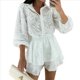 thumbnail image 3 of Conjunto de 2 Piezas de Blusa de Encaje para Mujer, Camisetas, Tops, Pantalones Cortos Ajustados, Ropa Deportiva para Fiesta y Club. S, 3 of 10