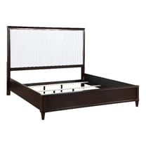 Shim Queen Size Bed with Tall Headboard- White and Cherry Brown Wood