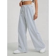 thumbnail image 5 of Women Drawstring Striped Pants Loose Wide Leg Trousers Comfy Lounge Pants with Pockets Light Blue M, 5 of 9