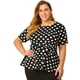 thumbnail image 1 of Mujer TalExtMangas Cortas Frente Nudo retorcido Peplo Top Negro Blanco 2X, 1 of 6