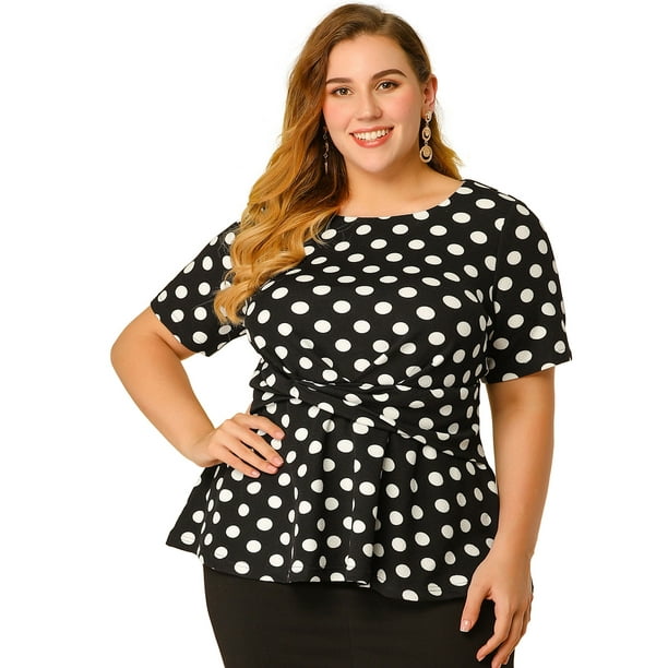 Mujer TalExtMangas Cortas Frente Nudo retorcido Peplo Top Negro Blanco 2X