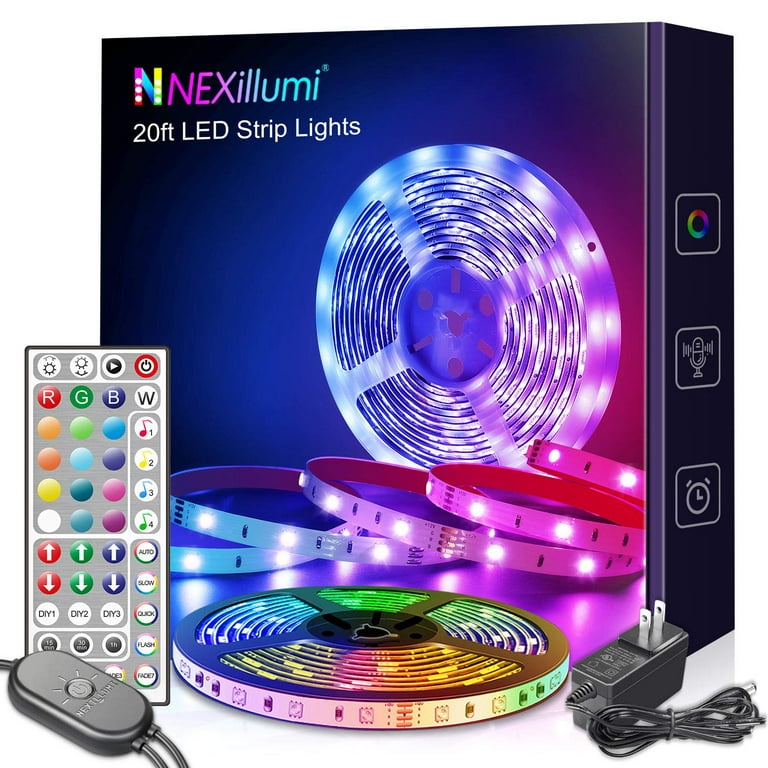 Nexillumi 20 ft LED Lights Bedroom with Color Changing LED Strip Lights - Walmart.com