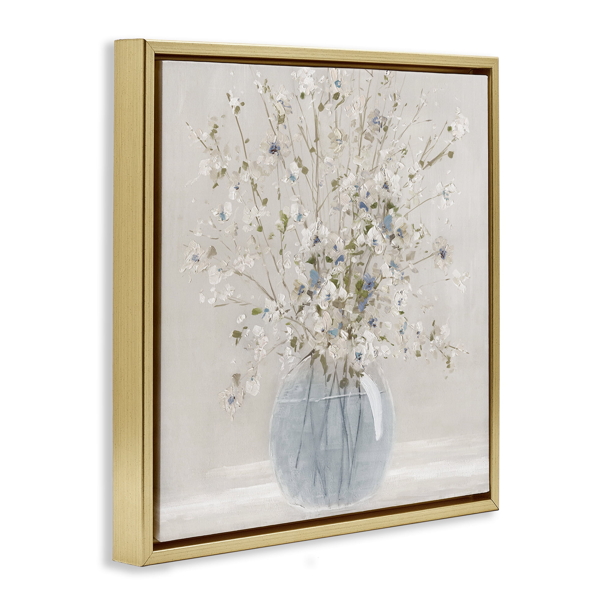 Stupell Industries Subtle Glass Vase Bouquet Gold Framed Floater Canvas Wall Art, design by Carol Robinson
