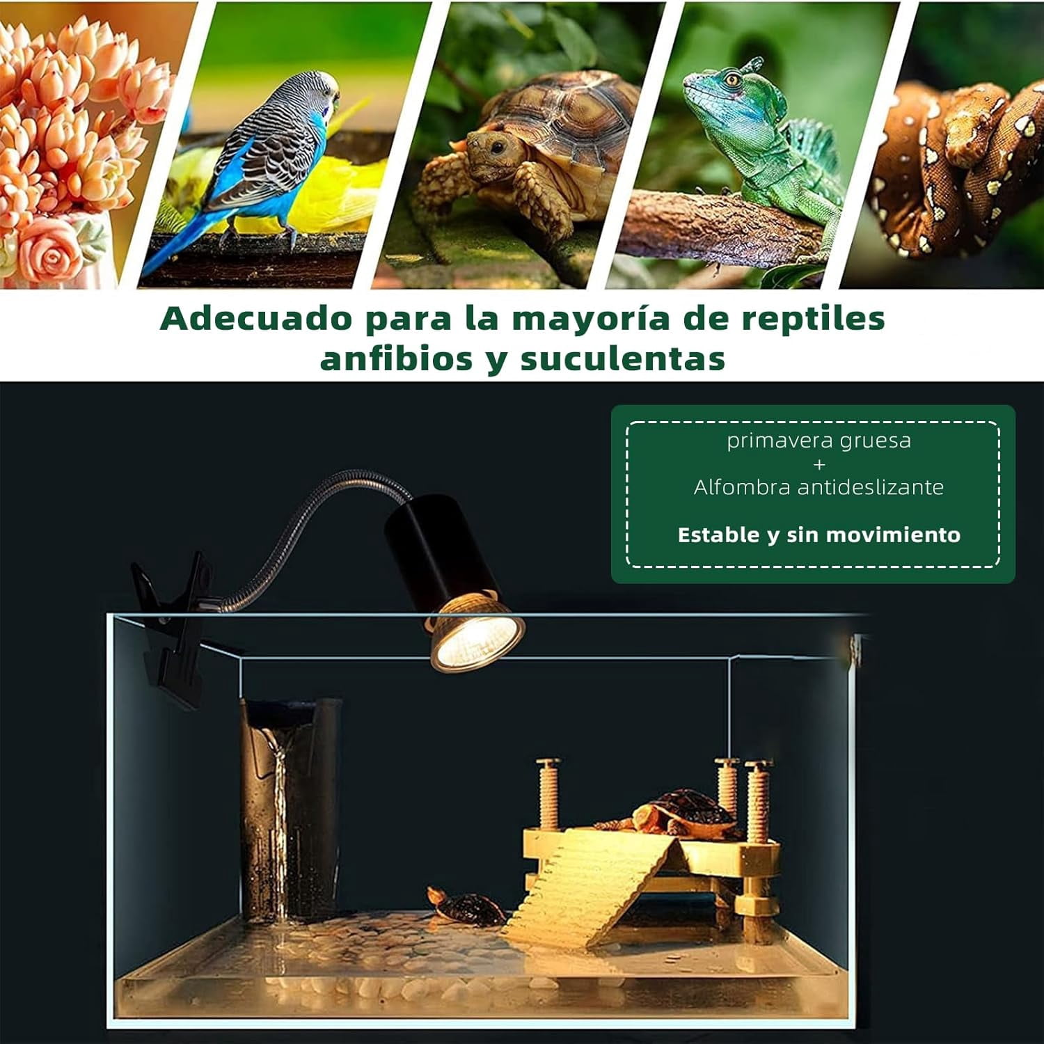 Turtle lamp, UVB/UVA lamp for turtles, with adjustable light switches and timer, can be rotated 360 degrees, with clip accessories, suitable for turtles and reptiles