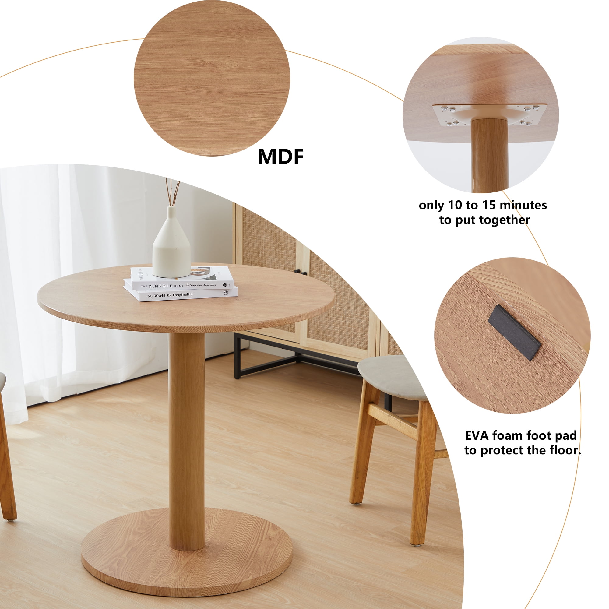 PHOYAL 31.5" MDF Round Dining Table for Kitchen Small Space Apartment, Small Round Dining Table for 2, Tulip Style Pedestal Dining Tables, Natural