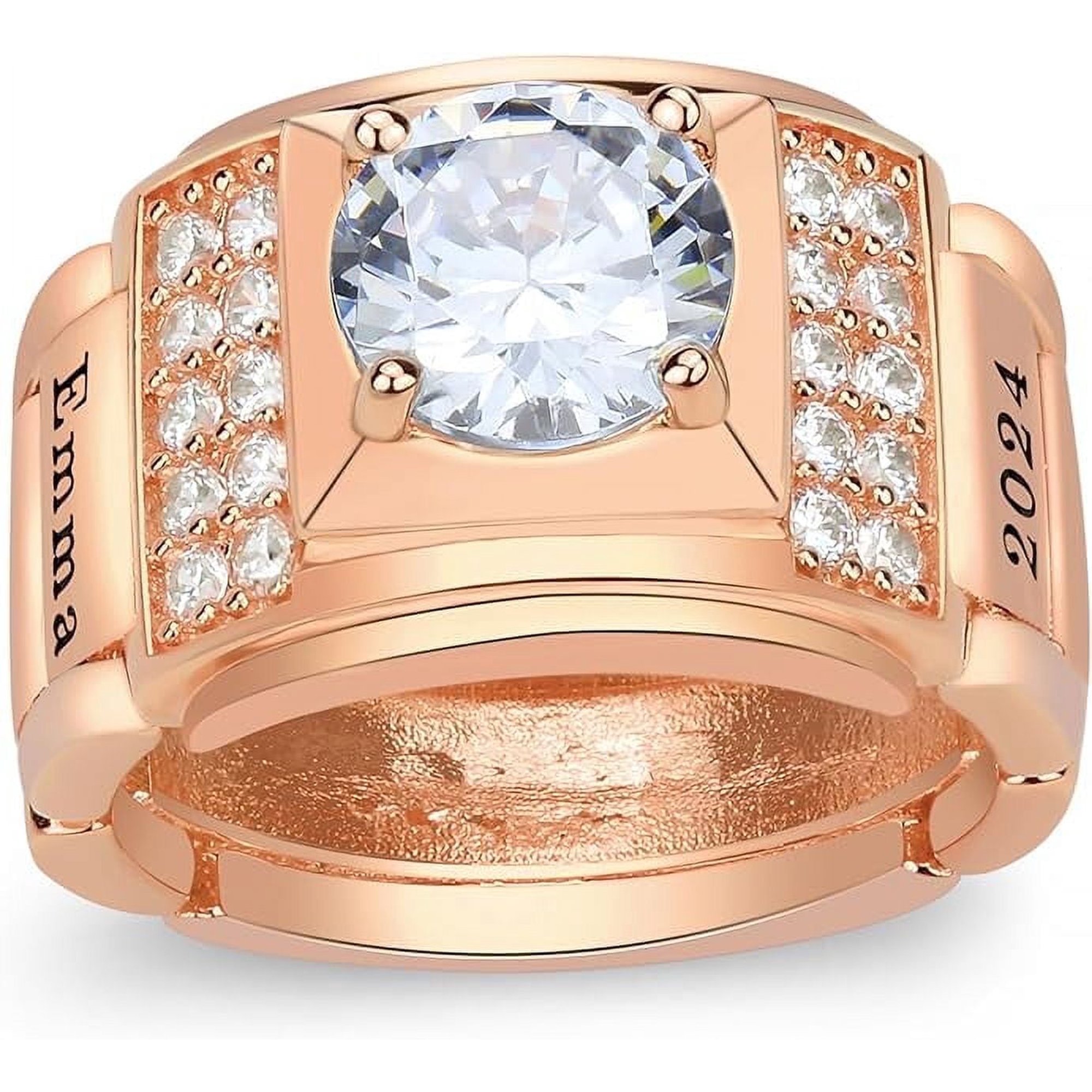 Ccjcinata Fully Personalized Customizable university class rings for high school for men graduation class rings for men (Rose Gold Plated)