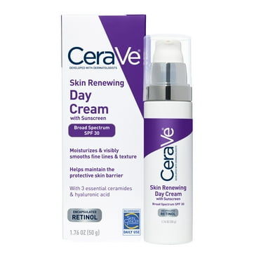 CeraVe Skin Renewing Anti-Aging Face Cream with Retinol & Broad Spectrum Sunscreen, Fragrance Free, SPF 30, 1.7 fl oz