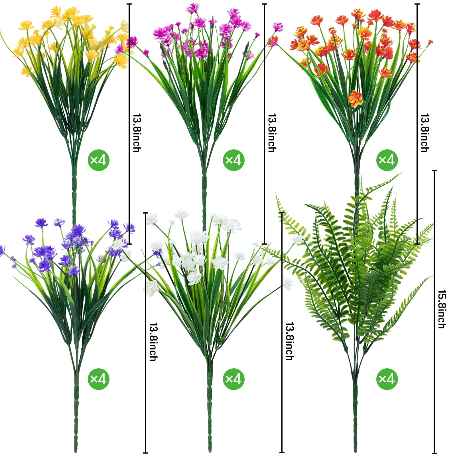 Scidweet 24 Bundles Artificial Flowers Outdoor, Faux Fake Flowers Plastic Floral Plants Spring Summer Decoration for Outside Home Patio Garden Decor, Multicolor