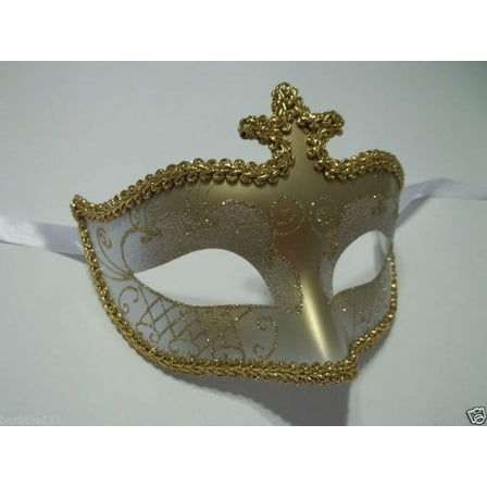 White Gold Glitter Venetian Masquerade Costume Mask Halloween New Years Party