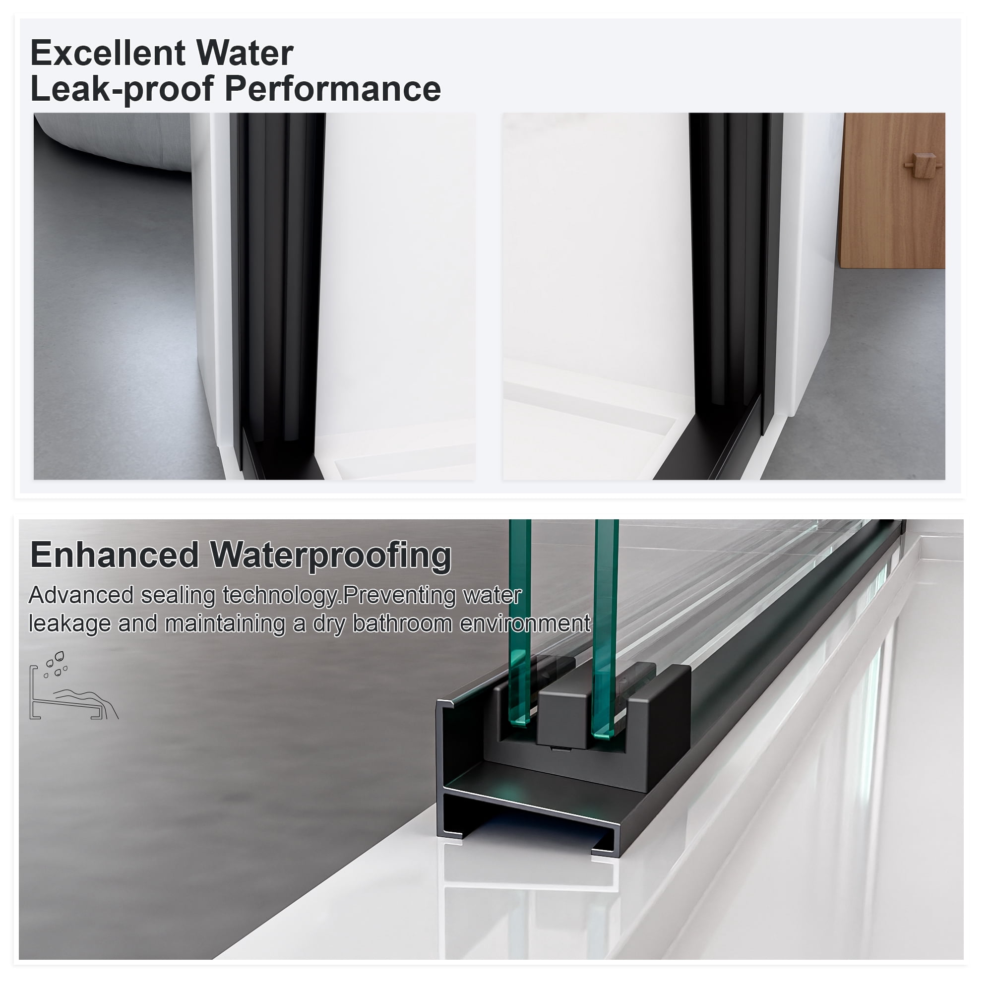56"-60"W*72" H Semi-Frameless Double Sliding Shower Door, Bypass Shower Door, 1/4" (6mm) Thick SGCC Tempered Glass Door, Matte Black