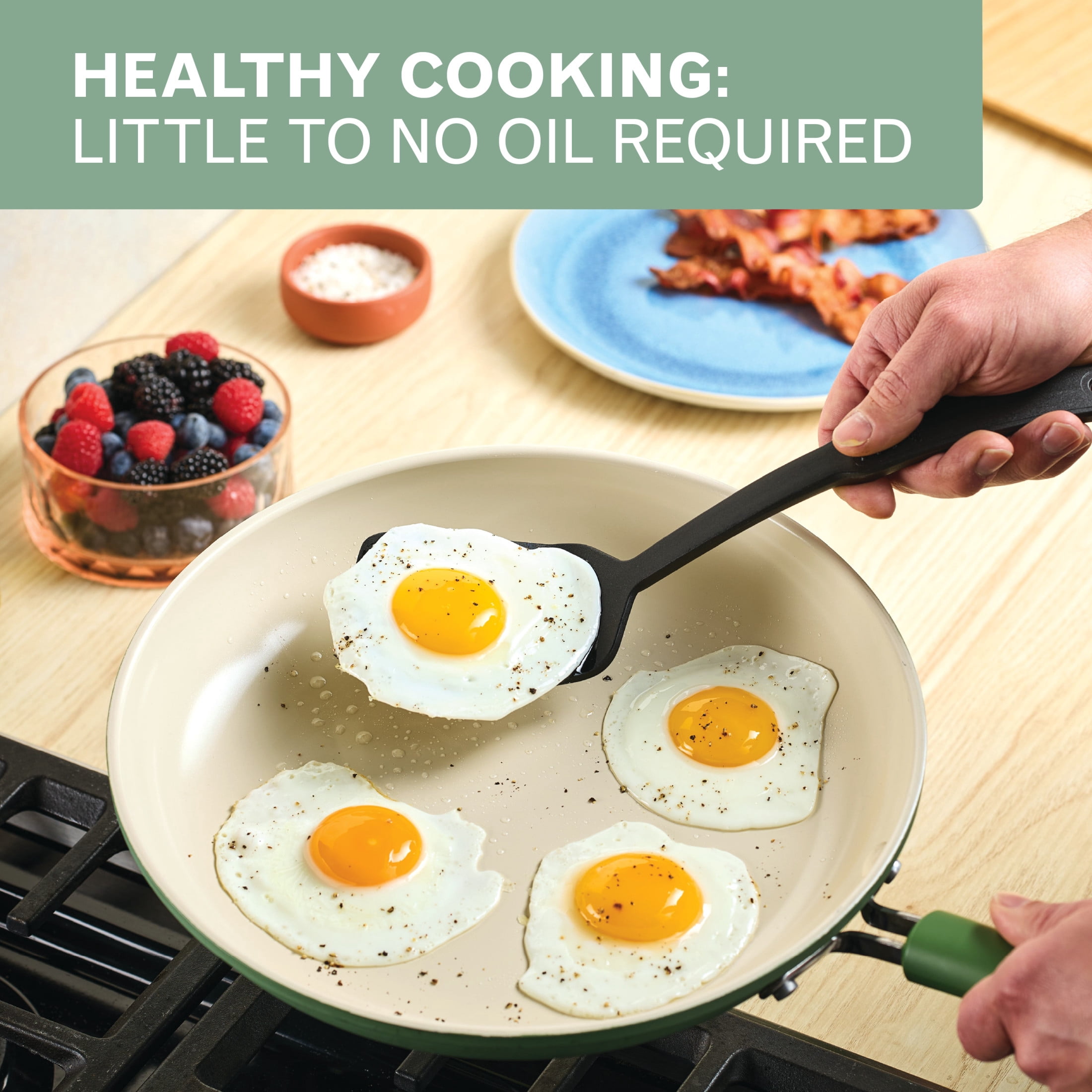 Farberware TrueCook 12pc Ceramic Cookware Set, Dishwasher and Oven Safe, Green